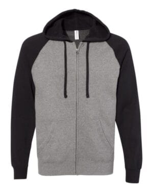NICKEL HEATHER/ BLACK PRM33SBZ unisex special blend raglan full-zip hooded sweatshirt