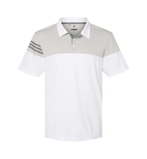 WHITE/ VISTA GREY Adidas A213 heathered 3-stripes colorblock polo