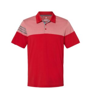POWER RED Adidas A213 heathered 3-stripes colorblock polo