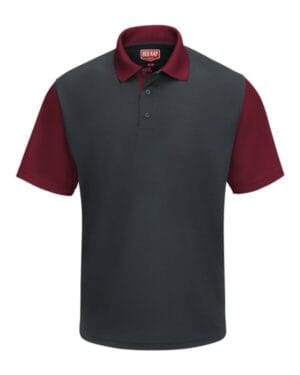 CHARCOAL/ BURGUNDY SK56 short sleeve performance knit color-block polo