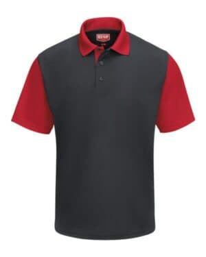 CHARCOAL/ RED SK56 short sleeve performance knit color-block polo