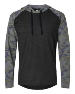 VINTAGE SMOKE/ VINTAGE CAMO/ BLACK 6917 fine jersey hooded long sleeve raglan t-shirt