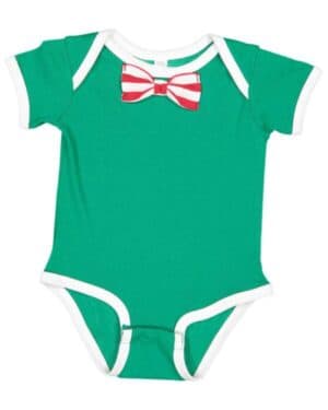 KELLY/ WHITE/ RED-WHITE STRIPE Rabbit skins 4407 baby rib infant bow tie bodysuit