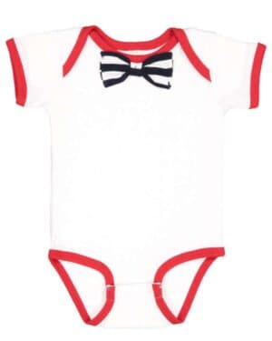 WHITE/ RED/ NAVY-WHITE STRIPE Rabbit skins 4407 baby rib infant bow tie bodysuit