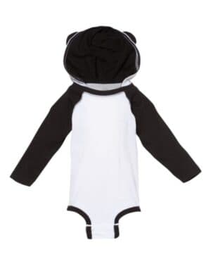 WHITE/ BLACK 4418 fine jersey infant character hooded long sleeve bodysuit with ears