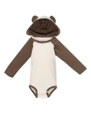 NATURAL/ BROWN 4418 fine jersey infant character hooded long sleeve bodysuit with ears