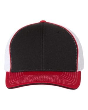 BLACK/ WHITE/ RED TRI Richardson 172 fitted pulse sportmesh with r-flex cap