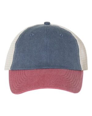 NAVY/ CARDINAL/ STONE Sportsman SP510 pigment-dyed trucker cap