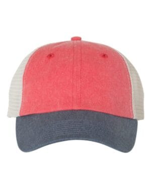 RED/ NAVY/ STONE Sportsman SP510 pigment-dyed trucker cap