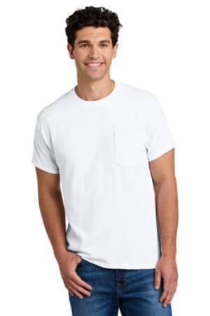 WHITE 8300 gildan-dryblend 50 cotton/50 poly pocket t-shirt
