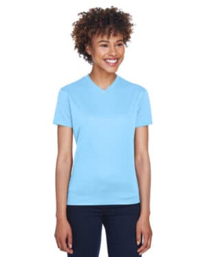 COLUMBIA BLUE Ultraclub 8400L ladies' cool & dry sport v-neck t-shirt