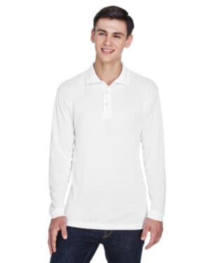 WHITE Ultraclub 8405LS adult cool & dry sport long-sleeve polo