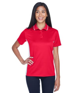 RED/ WHITE Ultraclub 8406L ladies' cool & dry sport two-tone polo