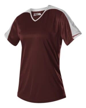 MAROON/ WHITE Alleson athletic 558VG girls' v-neck fastpitch jersey