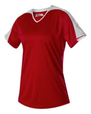 RED/ WHITE Alleson athletic 558VG girls' v-neck fastpitch jersey