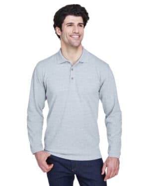 HEATHER GREY Ultraclub 8532 adult long-sleeve classic piqu polo