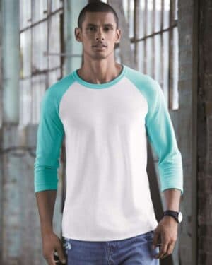 WHITE/ SCUBA BLUE 560RR premium blend ringspun three-quarter sleeve raglan baseball t-shirt