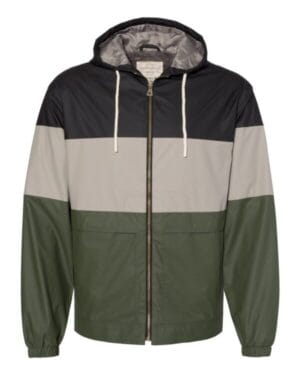 BLACK/ KHAKI/ BRONZE GREEN Weatherproof 20601 vintage colorblocked hooded rain jacket