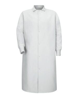 WHITE KS60 gripper-front pocketless butcher coat with knit cuffs
