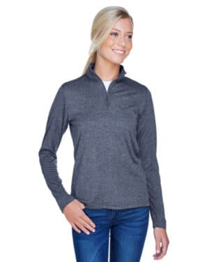 NAVY HEATHER 8618W ladies' cool & dry heathered performance quarter-zip