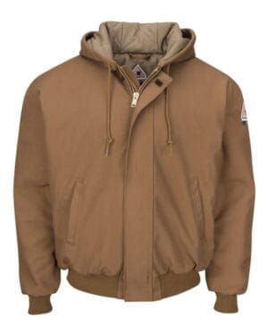 JLH6 insulated brown duck hooded jacket with knit trim