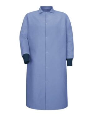 KS60 gripper-front pocketless butcher coat with knit cuffs