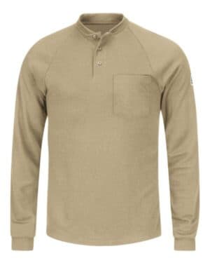 KHAKI Bulwark SML2 long sleeve henley shirt-cooltouch2