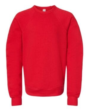 RED Bella  canvas 3901Y youth sponge fleece crewneck sweatshirt
