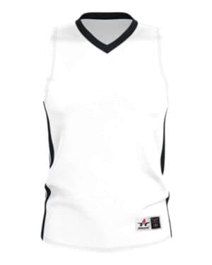WHITE/ BLACK Alleson athletic 538J single ply basketball jersey