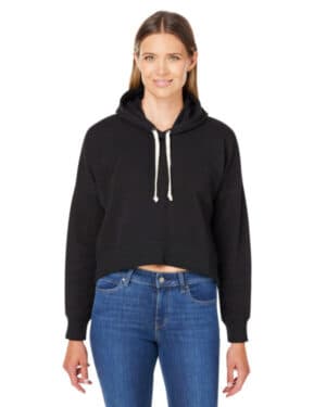 BLACK SOLID J america 8853JA ladies' triblend cropped hooded sweatshirt