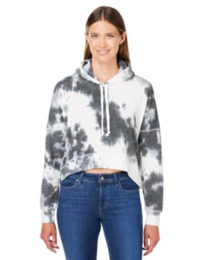 BLACK TIE DYE J america 8853JA ladies' triblend cropped hooded sweatshirt