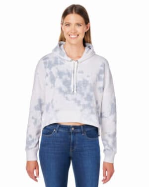 GREY TIE DYE J america 8853JA ladies' triblend cropped hooded sweatshirt