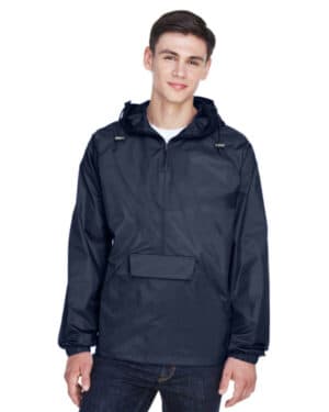 8925 adult quarter-zip hooded pullover pack-away jacket