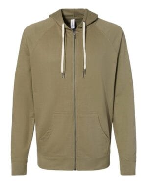 OLIVE SS1000Z icon unisex lightweight loopback terry full-zip hooded sweatshirt