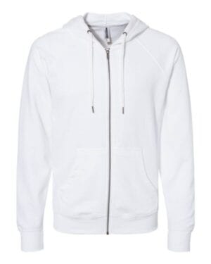 WHITE SS1000Z icon unisex lightweight loopback terry full-zip hooded sweatshirt