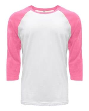 HOT PINK SLEEVES/ WHITE BODY Next level 6251 cvc three-quarter sleeve raglan t-shirt