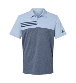 GLOW BLUE HEATHER/ COLLEGIATE NAVY HEATHER Adidas A508 heathered colorblock 3-stripes polo