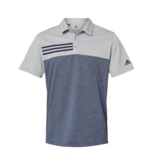 GREY TWO HEATHER/ COLLEGIATE NAVY HEATHER Adidas A508 heathered colorblock 3-stripes polo