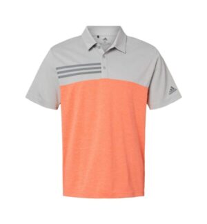 GREY TWO HEATHER/ HI-RES CORAL HEATHER Adidas A508 heathered colorblock 3-stripes polo