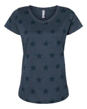 DENIM STAR Code five 3629 women's star print scoop neck tee