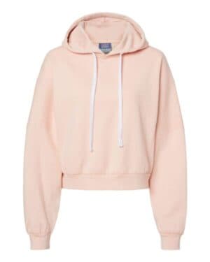 CAMEO PINK W21751 women's sueded fleece crop hooded sweatshirt