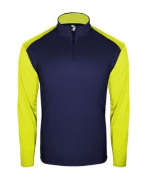 NAVY/ SAFETY YELLOW Badger 2231 youth breakout quarter-zip pullover