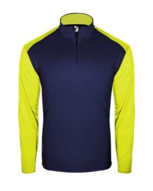 NAVY/ SAFETY YELLOW Badger 4231 breakout quarter-zip pullover