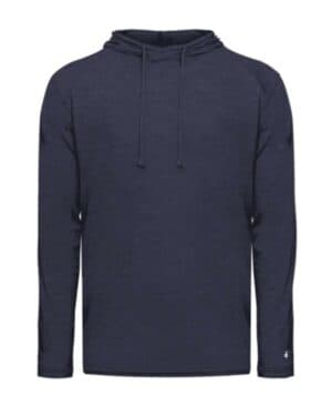 NAVY HEATHER 4905 tri-blend surplice hooded long sleeve t-shirt