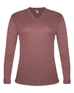 MAROON HEATHER Badger 4964 women's tri-blend long sleeve t-shirt