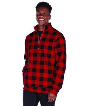 RED/BLACK CHECK Charles river 9359PCR printed crosswind quarter zip sweatshirt
