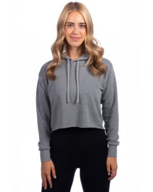 HEATHER GRAY Next level apparel 9384 ladies' cropped pullover hooded sweatshirt
