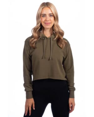 MILITARY GREEN Next level apparel 9384 ladies' cropped pullover hooded sweatshirt