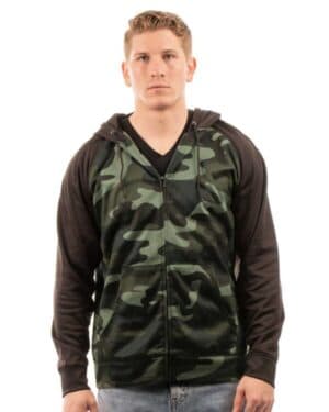 GREEN CAMO/ BLACK Burnside 8660 performance raglan full-zip sweatshirt