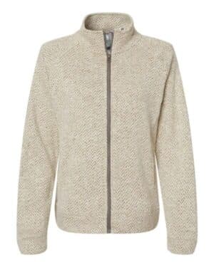 OATMEAL HERRINGBONE J america 8716 women's traverse full-zip sweater